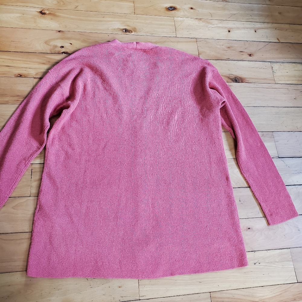 Eileen Fisher Organic Linen Crepe Stretch Boyfriend Cardigan "Coral" - Picture 10 of 10